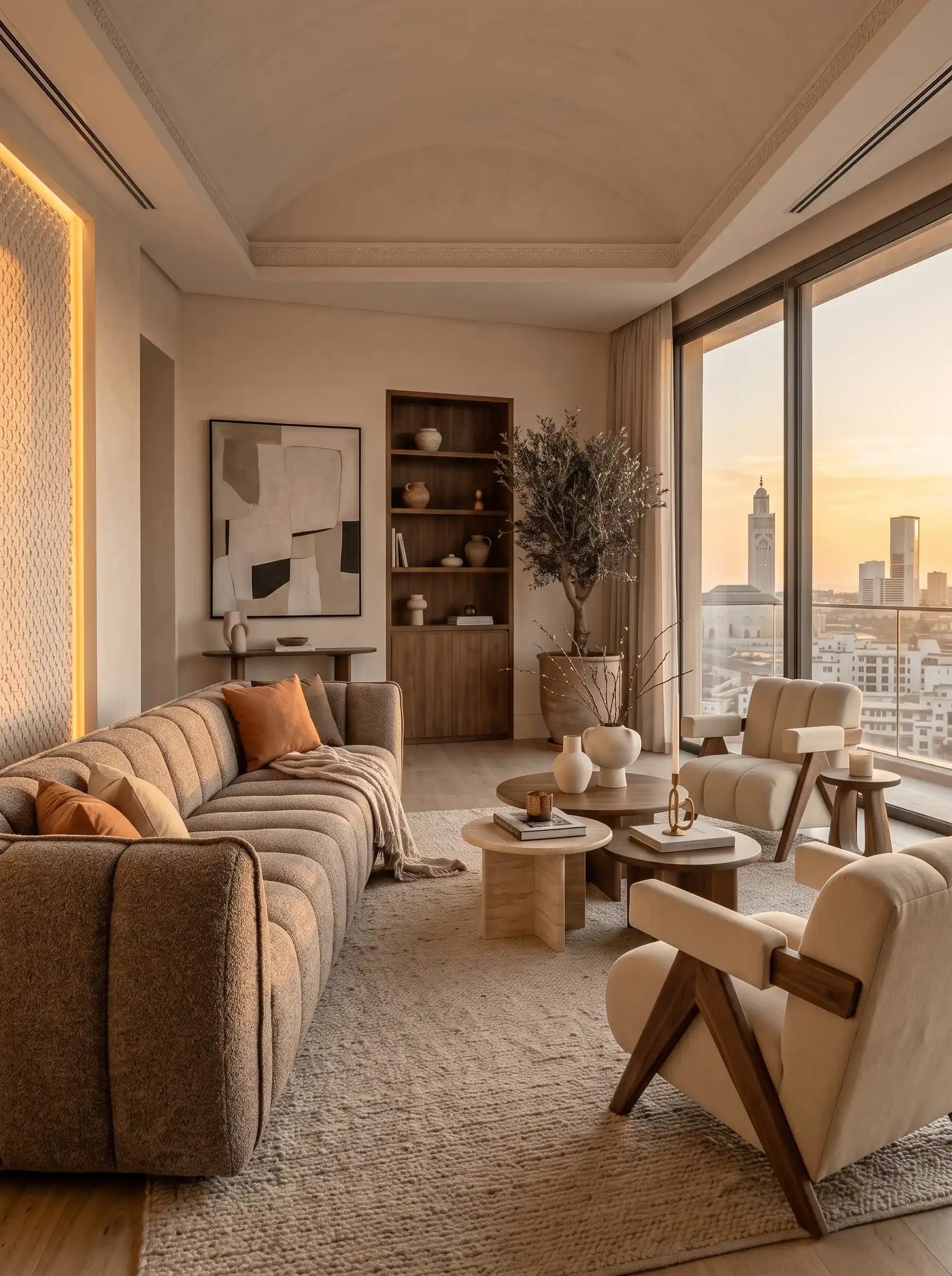 Salon contemporain avec canapé sur mesure et mobilier design par Massini Home à Casablanca